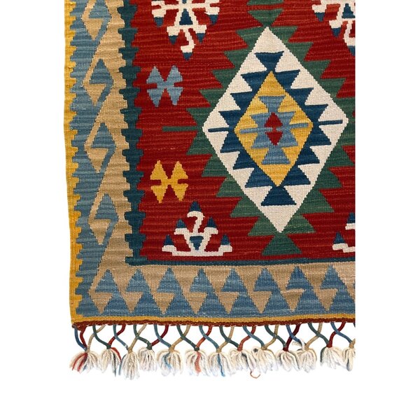 Handwoven Afghan Kilim Runner Rug Geometric 3" x 8" - Picture 2 of 4